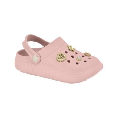 Imagem de Sandália Babuche Clog Infantil Menina Molekinha Pins Bottons, Rosa, 34