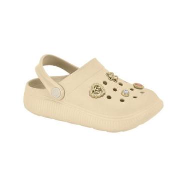 Imagem de Sandália Babuche Clog Infantil Menina Molekinha Pins Bottons, Creme, 3