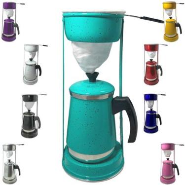 Imagem de Bule Com Mancebo Coador De Café colorido Retro em Alumínio Mariquinha 
