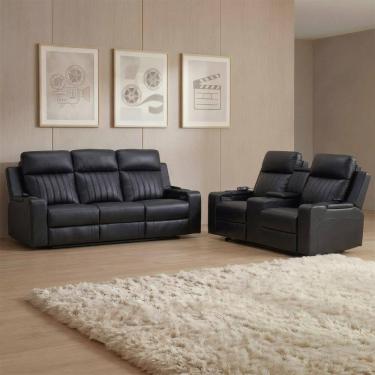 Imagem de Poltrona Reclinável Cinema 2 e 3 Lugares Baú Usb Pu Moscou Sint Pto Z57 - Mpozenato