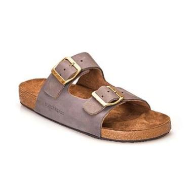 Imagem de Sandália Couro Masculina Chinelo Anatômico Fivela Burly Heads Cinza-Masculino