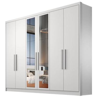 Imagem de Guarda Roupa Casal Linea 6 Portas 8 Gavetas Neve com Nicho e Espelho – Novo Horizonte