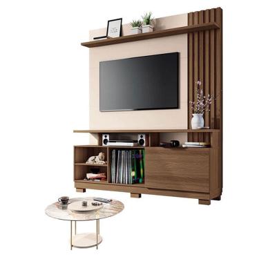 Imagem de Estante Home Theater Artheo Castanho Off White com Mesa de Centro Sky com tampo de vidro Off White - Hb Móveis
