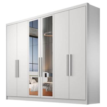Imagem de Guarda Roupa Casal Linea 6 Portas 8 Gavetas Neve com Espelho – Novo Horizonte