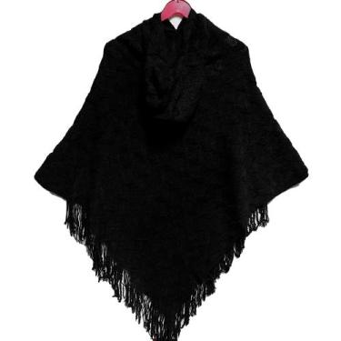 Imagem de Blusa Poncho Inverno Frio Com Capuz Touca Xale Chale Plus Size - Banho