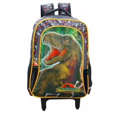 Imagem de Mochila Pequena Rodinha Com Alça Escolar Dinossauro Verde - Ponto Verd