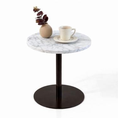Imagem de Mesa Lateral Atría Base laca marrom Redonda Tampo Mármore Carrara