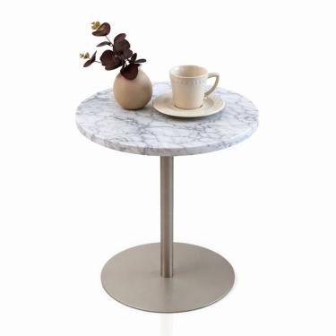 Imagem de Mesa Lateral Atría Base laca Champanhe Redonda Tampo Mármore Carrara