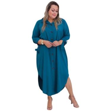 Imagem de Chamise Longo Plus Size - ZIEM, Azul petróleo, G2 (54/56)