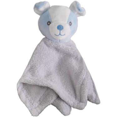 Imagem de Naninha para Bebês Coral Fleece 100% Poliéster 27x27cm Cachorro Azul Claro Toque Macio Bene Casa