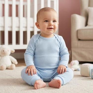 Imagem de Kit 2 Conjuntos Bebê Body + Calça Canelado Enxoval 100% Algodão Matern
