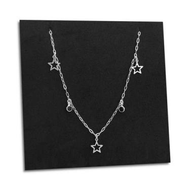 Imagem de Corrente Feminina Zircônia Azul e Pingente Estrela Prata 925 - Hakuna 