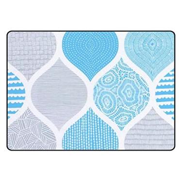 Imagem de Tapete geométrico branco azul tapete macio, tapete antiderrapante para sala de estar, quarto, sala de jantar, entrada de sala de aula, 6 x 9 cm