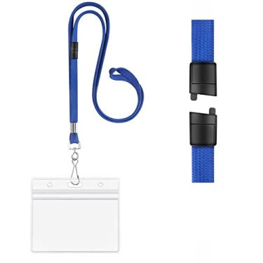 Imagem de Talabarte plano de segurança separável com etiqueta de identificação 3x4 de plástico transparente titular do cartão de identificação ZHEGUI (pacote com 100, azul royal)