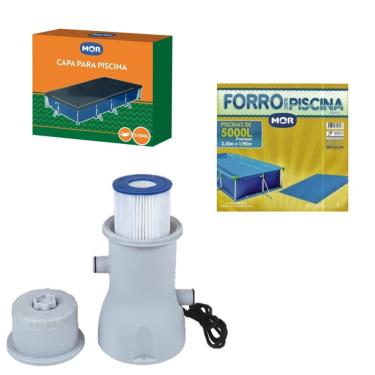 Imagem de Kit Capa + Forro + Filtro Bomba 3.600 L/h Para Piscina Premium 5000 Litros - Mor