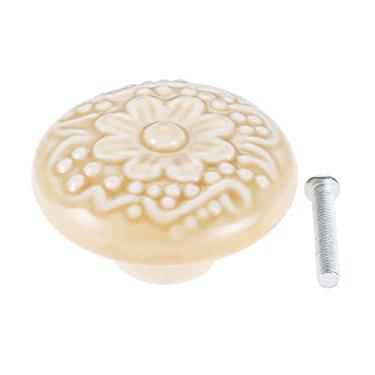 Imagem de Pintado Cerâmico Botão Cabilete Bola Punho Armário Dresser Dresser Rodada Decoração Retro Cozinha Country Flor Flor parafuso YYDFPIIA (Color : Beige)