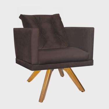 Imagem de Kit 05 Poltrona Cadeira Kim Luxo Confort Giratória Caramelo Com almofada Solta Suede Marrom - Ahazzo Móveis