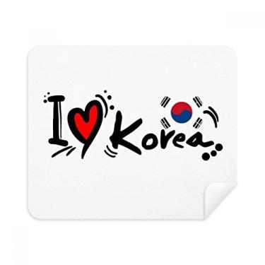 Imagem de I Love Korea Palavra Bandeira Love Heart Ilustration Pano de limpeza Limpador de tela 2 peças Tecido de camurça