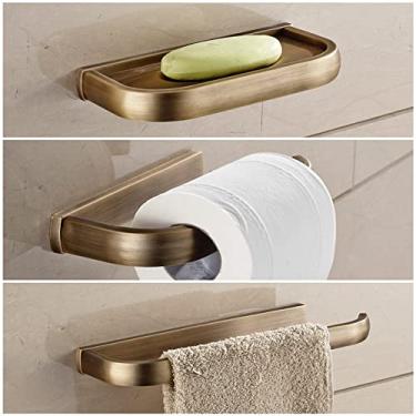 Imagem de Kit de ferragens de banheiro antigo rolo de toalha de latão ganchos de papel furadeira de sabão furo montado na parede kit de ferragens de banheiro de latão antigo rolo de toalha de rolo ganchos de papel furadeira de sabão furo montado na parede, conjuntos de ferragens de banho