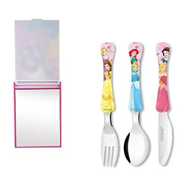 Imagem de Kit Princesas - Faqueiro 3 peças e espelho portatil