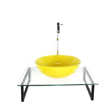 Imagem de KIT CUBA DE VIDRO REDONDA 10MM AMARELA TAMPO 50CM INCOLOR COM SUPORTE TORNEIRA VALVULA