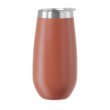 Imagem de Oggi Copo térmico para flauta de champanhe com isolamento de aço inoxidável - vermelho tijolo, 170 g, com tampa transparente.