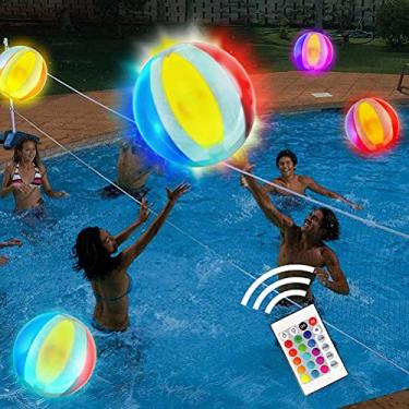 Imagem de Bola inflável de praia com LED – 39,9 cm, brinquedos de piscina 16 cores RGB que brilha com controle remoto e bomba de ar, brilha em artigos de festa, para decoração de praia e jardim