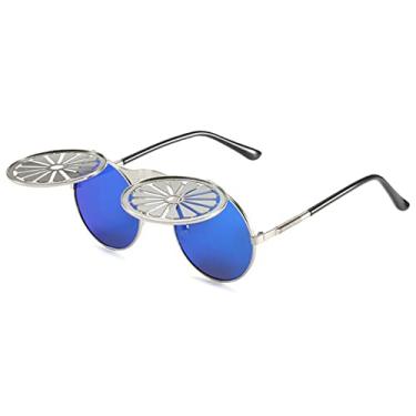 Imagem de Óculos de Sol Steampunk Flip Masculino Feminino Óculos Círculo Redonda Armação de Metal Vintage Lente Dupla Óculos de Sol UV400,3, Tamanho Único