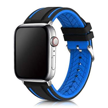 Imagem de Compatível com pulseiras de relógio Apple 38 mm, 42 mm, 40 mm, 44 mm, mergulhadores de silicone, modelo de substituição, pulseira de relógio esportiva de borracha para iWatch série 5 4 3 2 1, bicolor para homens e mulheres 38mm/40mm Azul