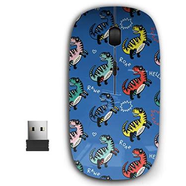 Imagem de Mouse sem fio USB ergonômico portátil 2,4 G para PC, laptop, computador, notebook com nano receptor (Trex Dino simples)