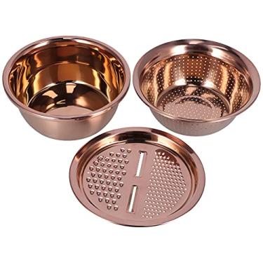 Imagem de Cesta de drenagem de pia de aço inoxidável tipo bacia multifuncional de cozinha doméstica, equipada com um picador de legumes 4 em 1(rose gold)