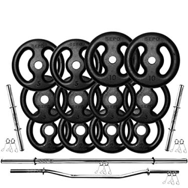 Imagem de Kit Anilhas Ferro 50kg + 2 Barras 40cm + 1 Barra 150cm + 1 W