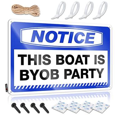 Imagem de Placas engraçadas de casa Aviso que este barco é Byob Party Tin Sign Bar Placas engraçadas Aviso Sinal de lata (Tamanho: 20X30cm)