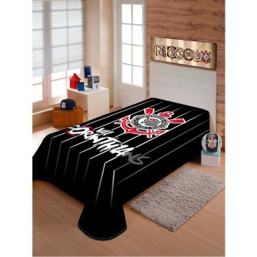 Imagem de Cobertor Raschel Plus Casal 180x220cm SC Corinthians Paulista Preto Jolitex