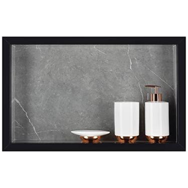 Imagem de Nicho Em Porcelanato Polido Para Banheiro Porta Shampoo Organizador Lavabo Box (Cinza/Preto 50)