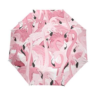 Imagem de U LIFE Guarda-chuva floral tropical, pássaro, flamingo, rosa, auto aberto, guarda-chuva, guarda-chuva antiUV, dobrável, compacto, automático, guarda-chuva