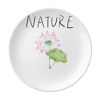 Imagem de Placa de pintura de planta de lótus decorativa de porcelana salver louça de jantar