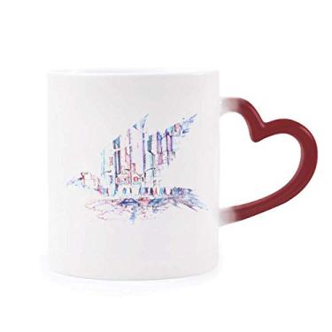 Imagem de Multidão Carros arranha-céus Aquarela Caneca sensível ao calor Caneca vermelha que muda de cor