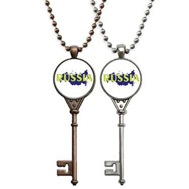 Imagem de OFFbb-USA Mapa russo Europa Moscow Chaveiro Colar Pingente Joias Decoração Casal