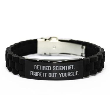 Imagem de SpreadPassion Melhores presentes de cientista, cientista aposentado Figure It Out Yourself, bracelete com fecho deslizante preto cientista da Boss