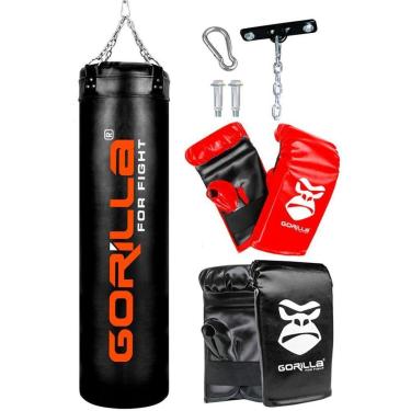 Imagem de Saco De Pancada 160 Cm + Luva Adulto + Infantil + Suporte Cor: Luva adulto Preto/ Luva Infantil Verm-Unissex