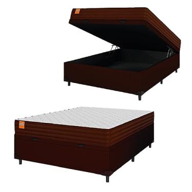 Imagem de Cama Box Baú Casal Colchão Molas Qatar 138x188x63cm Marrom/Branco - Suporta até 200kg por Pessoa