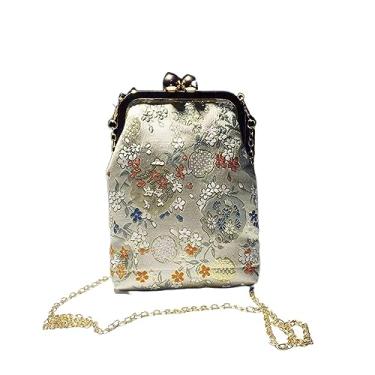 Imagem de SALFEE Bolsa de terno Han de 18 cm antiga Cheongsam Chinoiserie bordada bolsa feminina bolsa mensageiro, Cinza, Large