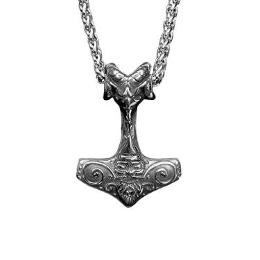 Imagem de Colar Masculino Nórdico Mjolnir Cordão Odin Viking Aço Inoxidavel Cor:Prata