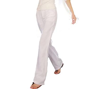 Imagem de Calças sociais plus size cintura alta feminina cor sólida drapeada calças largas são versáteis calças casuais femininas soltas, Bege, 3G