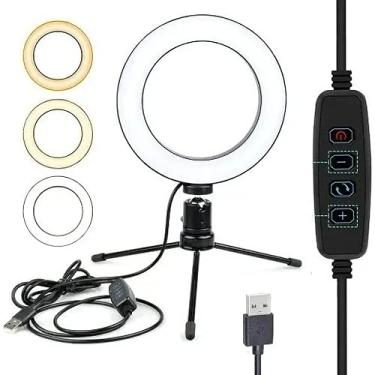 Imagem de Ring light 6 polegadas com tripé de mesa usb 16cm + suporte para smartphone