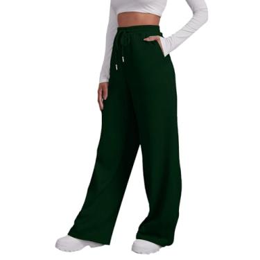 Imagem de Calça de moletom túnica feminina, cintura alta, yoga, esportes, calça feminina com bolso, casual, perna reta, calça de moletom (Verde, P)