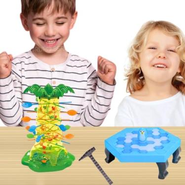 Imagem de Kit Jogos Brinquedo Pinguim Numa Fria Quebra Gelo Criança + Jogo Infantil Pula Macaco Cada Macaco no seu Galho Macaquinho
