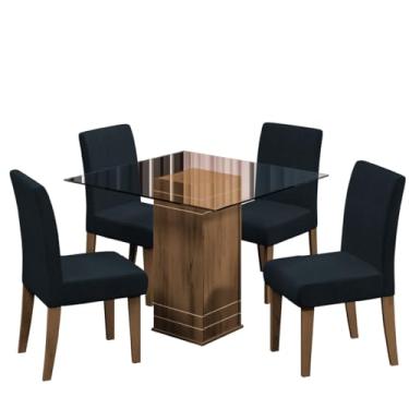 Imagem de Conjunto De Mesa Sala de Jantar Com Tampo De Vidro 1m Onix 4 Cadeiras Trieste Cedro/Chumbo Dobuê
