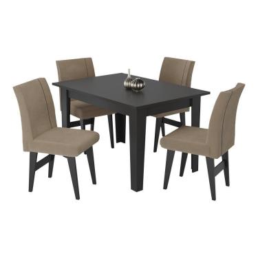 Imagem de Conjunto Mesa de Jantar 120 cm com 4 Cadeiras Tokio Multimóveis EX1004 Preto/Mascavo
